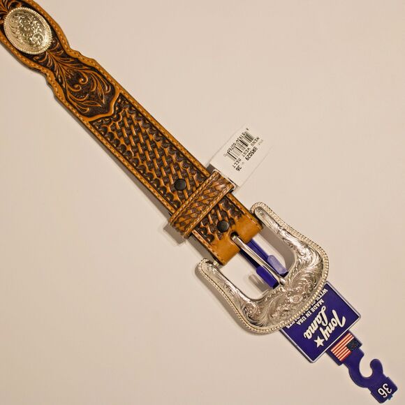 NWT Tony Lama USA Studded Brown Leather Western Belt Men's Size 36 (44" x 1.5") - Picture 4 of 8